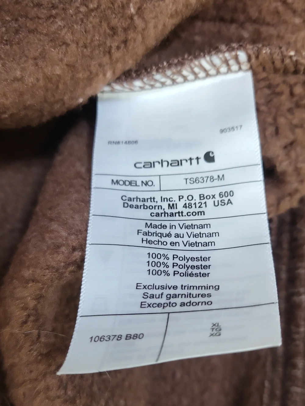 CARHARRT 6378 Wayland Mocha Brown Relaxed Fit Fleece 1/4 Zip Sweater